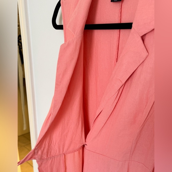 DKNY Sleeveless Linen/Viscose Salmon Sleeveless Wrap Midi Dress Size 12 - Picture 4 of 7